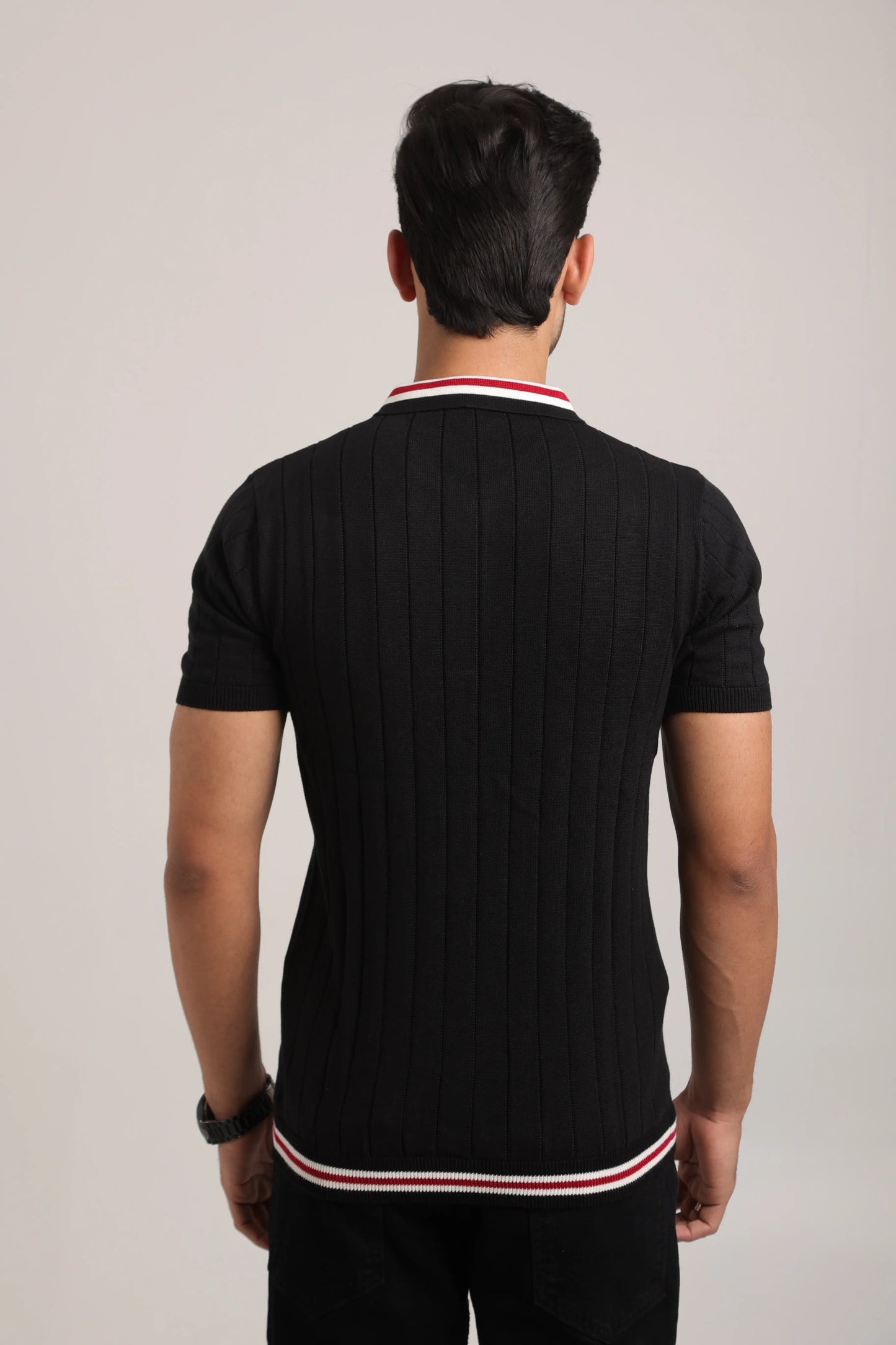 Men’s Black Knitted Half Sleeve Pocket Tshirt