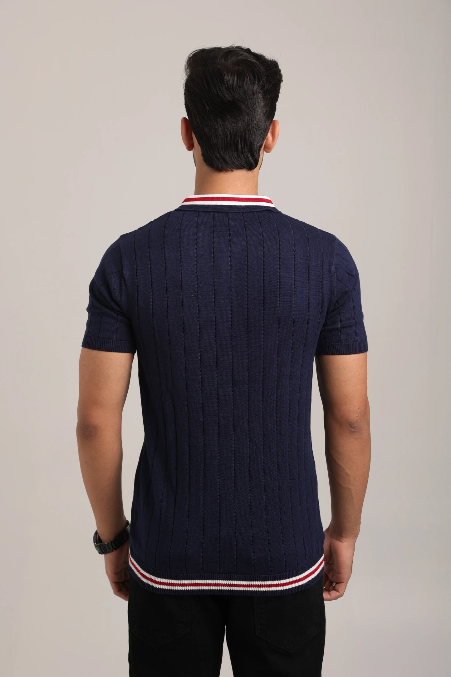 Men’s Blue Knitted Half Sleeve Pocket Tshirt
