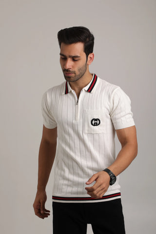 Half Zipper Collar Knitted Pocket T-Shirt for Men