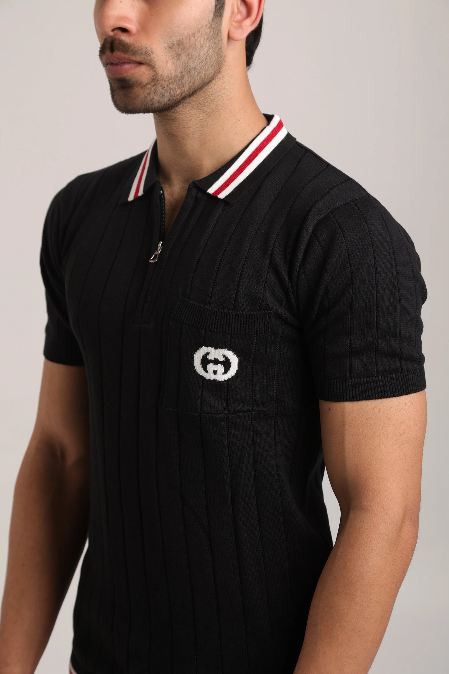 Men’s Black Knitted Half Sleeve Pocket Tshirt