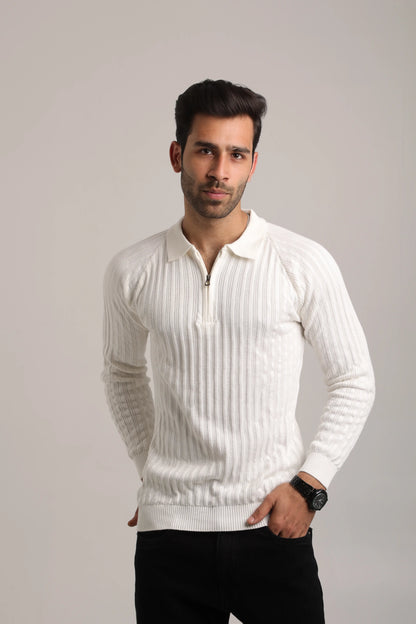 Full Sleeves Zipper Collar Knitted T-Shirt for Men -FST-001