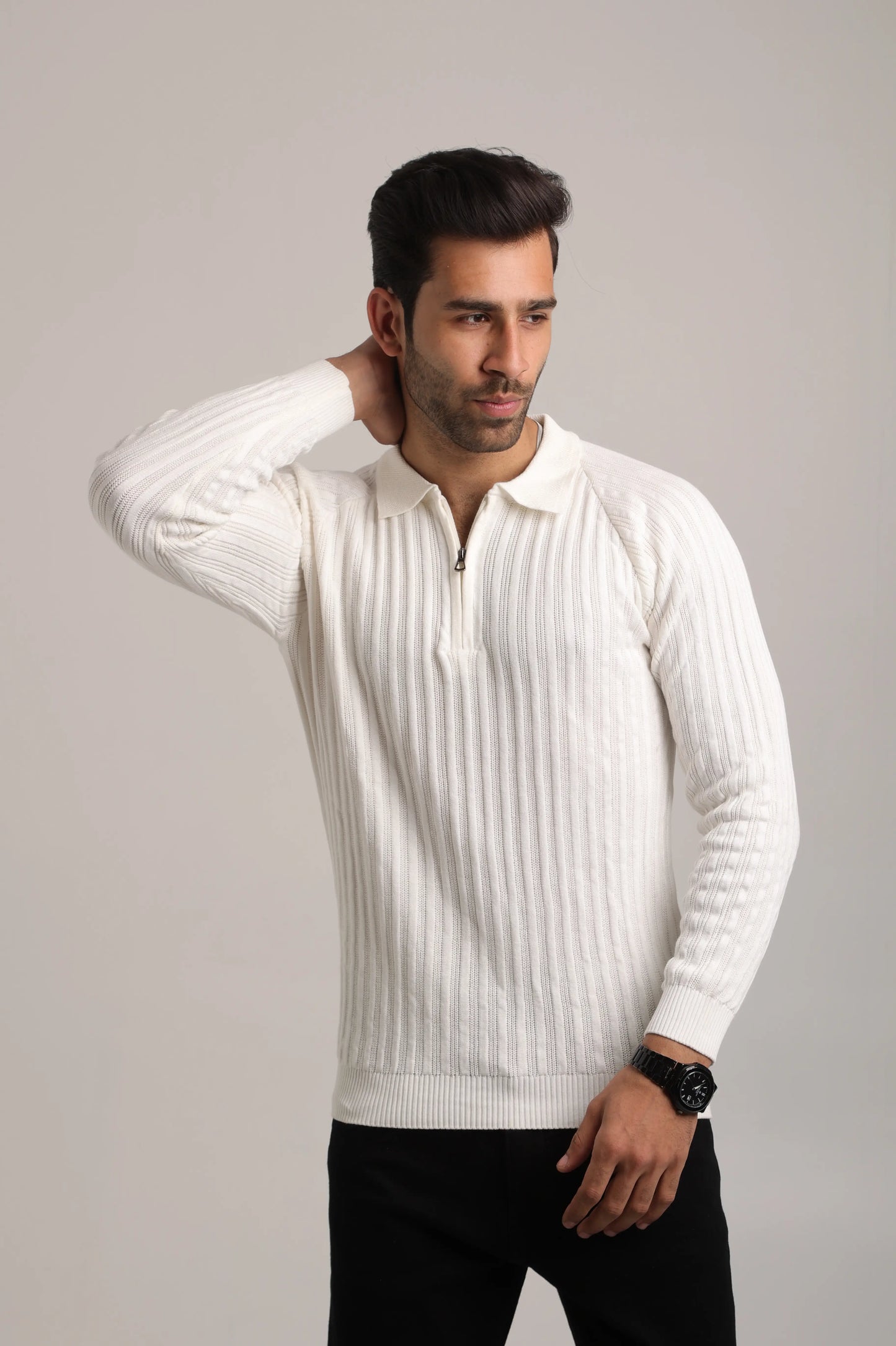Full Sleeves Zipper Collar Knitted T-Shirt for Men -FST-001