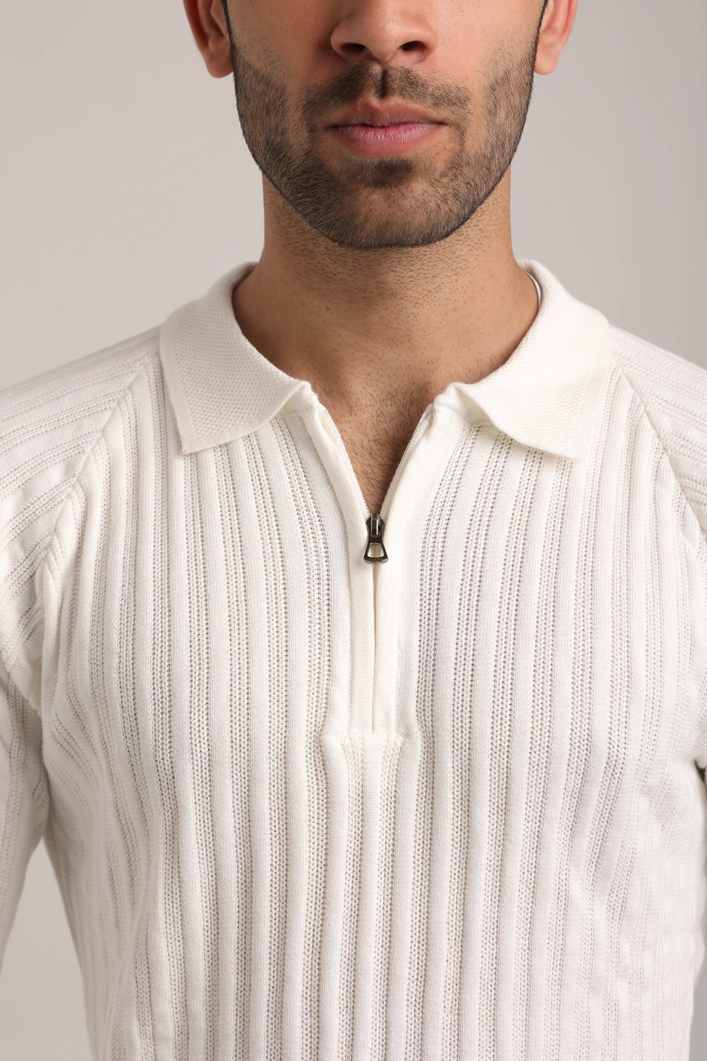 Full Sleeves Zipper Collar Knitted T-Shirt for Men -FST-001