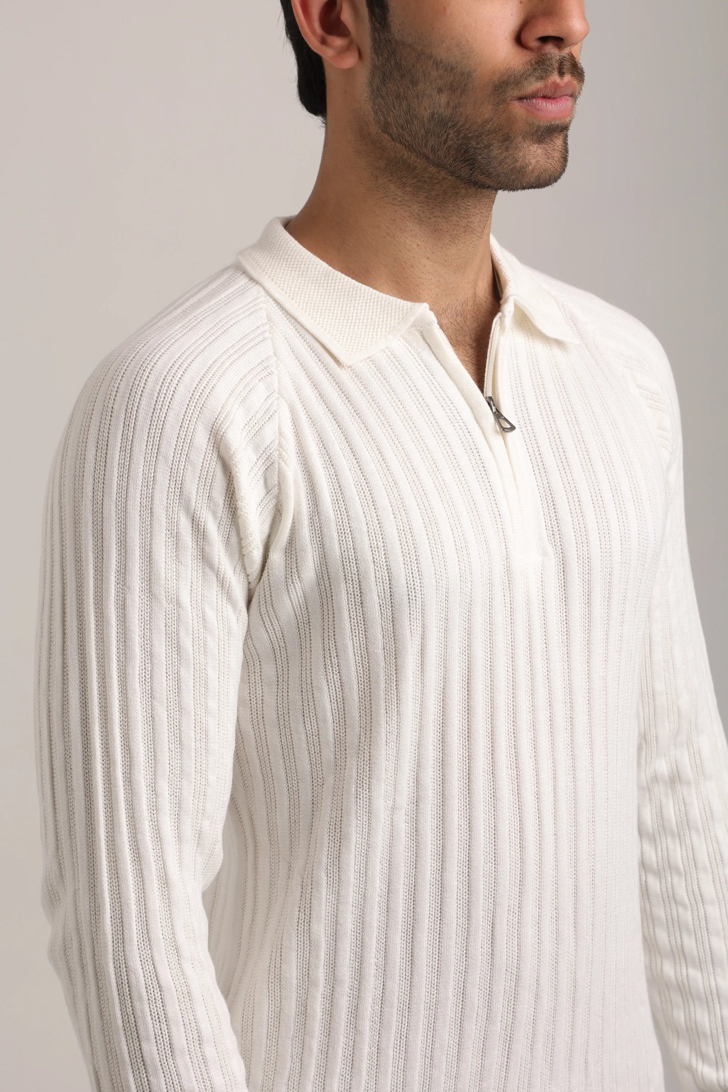 Full Sleeves Zipper Collar Knitted T-Shirt for Men -FST-001