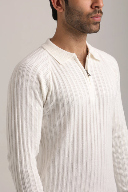 Full Sleeves Zipper Collar Knitted T-Shirt for Men -FST-001