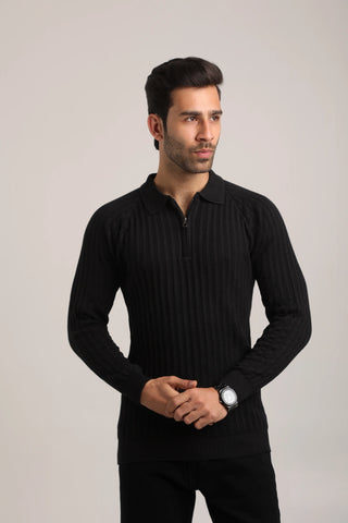 Full Sleeves Zipper Collar Knitted T-Shirt for Men -FST-003