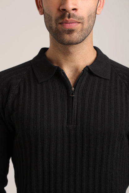 Full Sleeves Zipper Collar Knitted T-Shirt for Men -FST-003