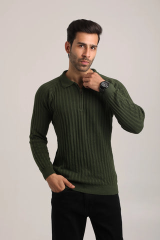 Full Sleeves Zipper Collar Knitted T-Shirt for Men