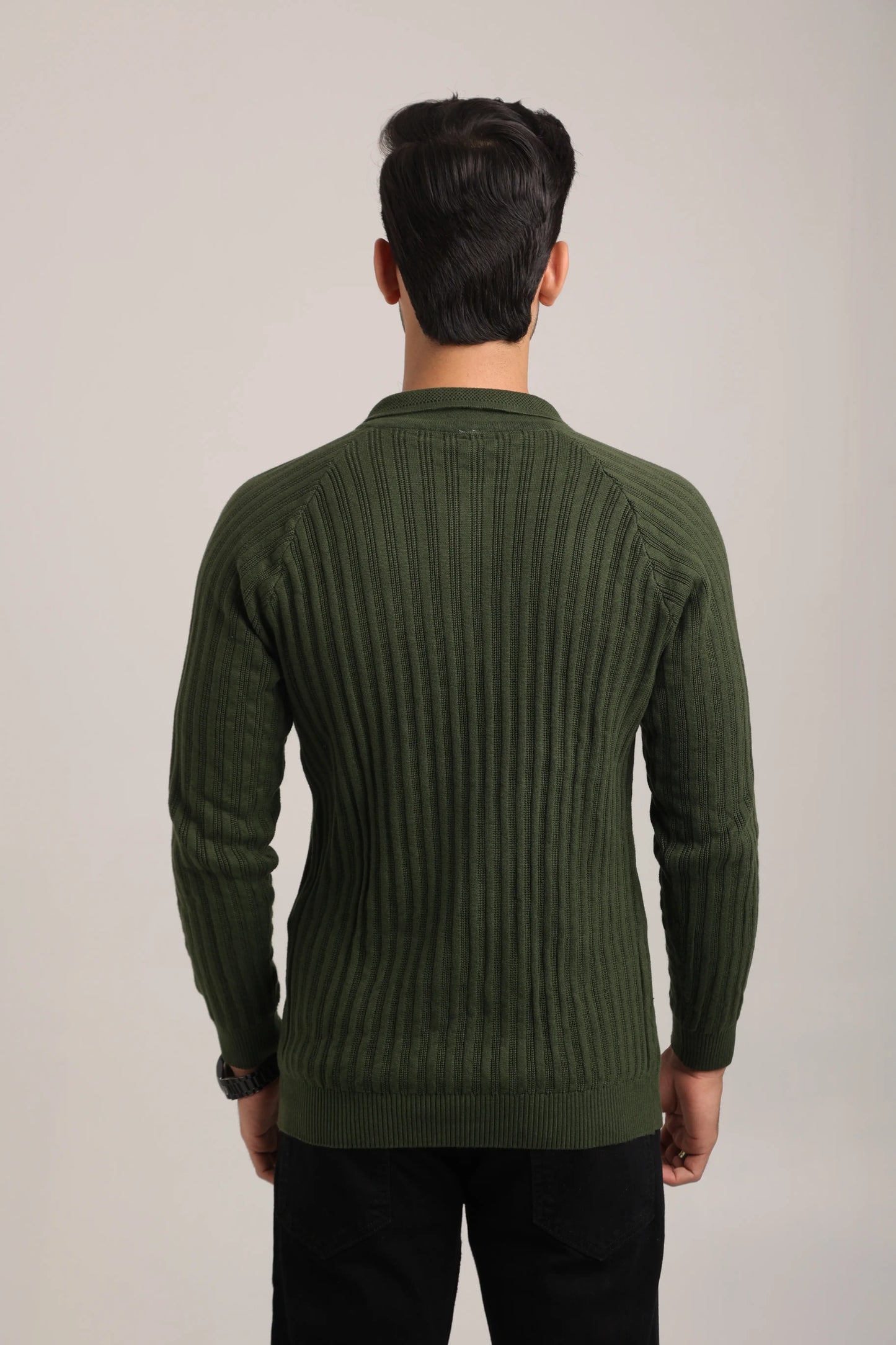 Full Sleeves Zipper Collar Knitted T-Shirt for Men
