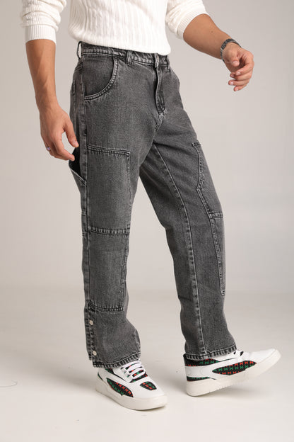 Men’s Baggy Bottom Button Jeans – Trendy Streetwear