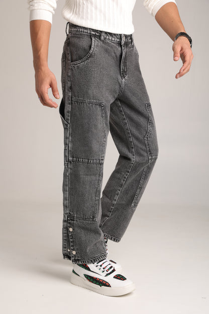 Men’s Baggy Bottom Button Jeans – Trendy Streetwear