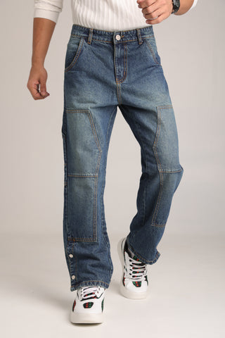 Men’s Baggy Bottom Button Jeans – Trendy Streetwear