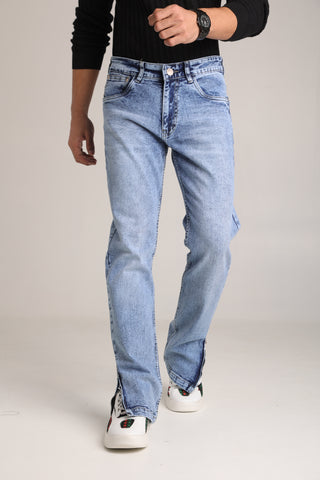 Men's Light Wash Straight Fit Zipper Jeans