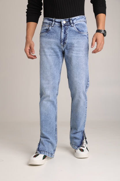 Men's Light Wash Straight Fit Zipper Jeans