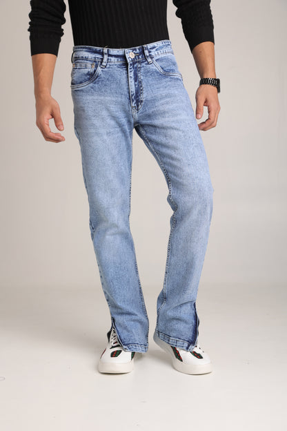 Men's Light Wash Straight Fit Zipper Jeans