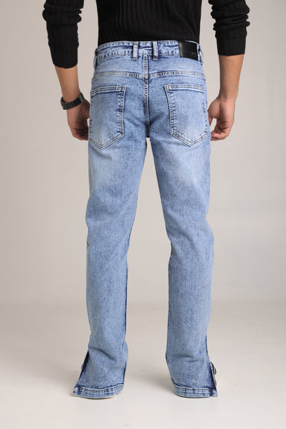 Men's Light Wash Straight Fit Zipper Jeans