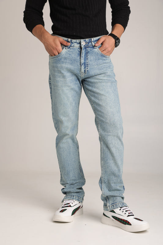 Men's Light Wash Straight Fit Zipper Jeans