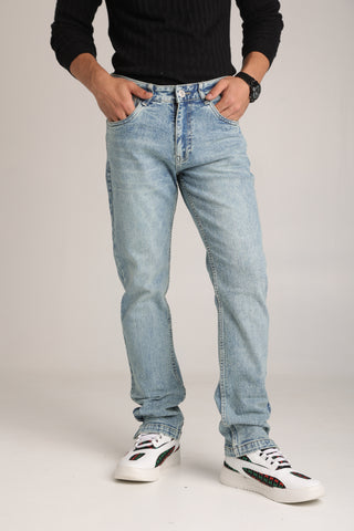 Men's Light Wash Straight Fit Zipper Jeans
