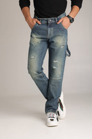 Men's Distressed Mid-Wash Mom Fit Jeans
